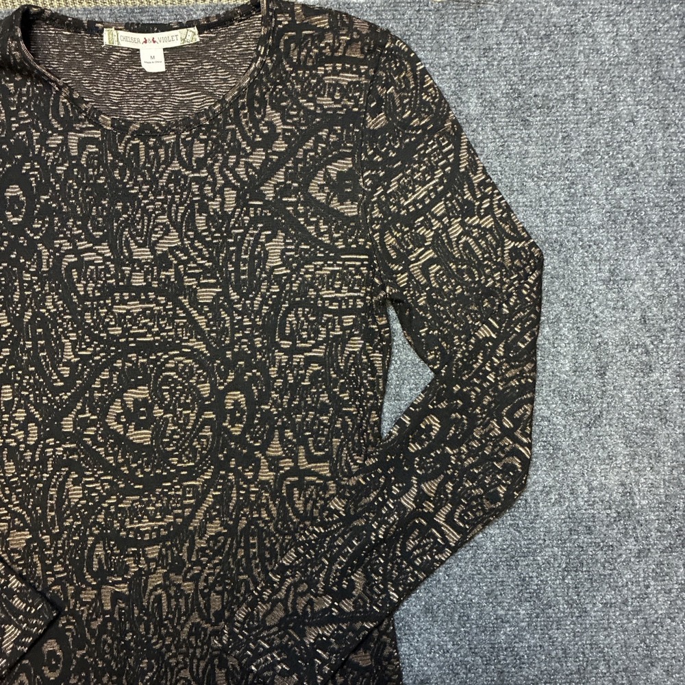 Chelsea Violet Midi Form Fitting Paisley Black Dress Women's Size Medium - Picture 4 of 10